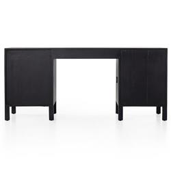 Isaac Rustic Lodge Black Wood 5 Drawer 1 Door Executive Desk|