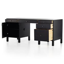 Isaac Rustic Lodge Black Wood 5 Drawer 1 Door Executive Desk|