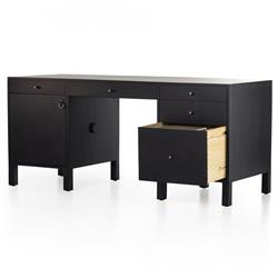 Isaac Rustic Lodge Black Wood 5 Drawer 1 Door Executive Desk|