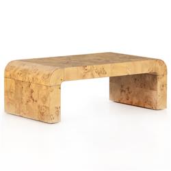 Cynthia Rustic Lodge Natural Burl Wood Curved Rectangular Coffee Table|
