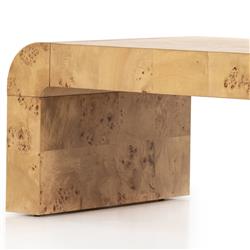 Cynthia Rustic Lodge Natural Burl Wood Curved Rectangular Coffee Table|