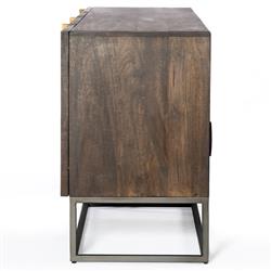 Madison Mid Century Brown Mango Wood Black Iron 3 Door Media Cabinet - 79"W|