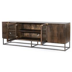 Madison Mid Century Brown Mango Wood Black Iron 3 Door Media Cabinet - 79"W|