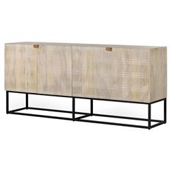 Madison Mid Century Washed Grey Mango Wood Black Iron 4 Door Sideboard|