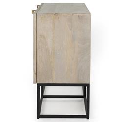 Madison Mid Century Washed Grey Mango Wood Black Iron 4 Door Sideboard|