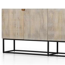 Madison Mid Century Washed Grey Mango Wood Black Iron 4 Door Sideboard|