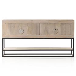 Madison Mid Century Washed Grey Mango Wood Black Iron 4 Door Media Cabinet - 56"W|