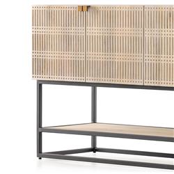 Madison Mid Century Washed Grey Mango Wood Black Iron 4 Door Media Cabinet - 56"W|