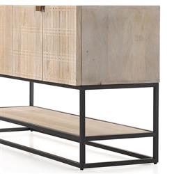 Madison Mid Century Washed Grey Mango Wood Black Iron 4 Door Media Cabinet - 56"W|