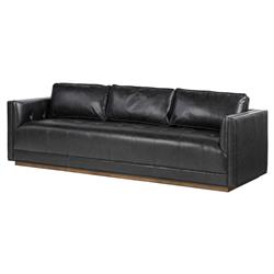 Celeste Rustic Lodge Black Upholstered Leather Brown Wood Tufted Seat Sofa - 90"W|