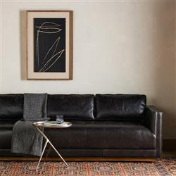 Celeste Rustic Lodge Black Upholstered Leather Brown Wood Tufted Seat Sofa - 90"W|