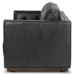 Celeste Rustic Lodge Black Upholstered Leather Brown Wood Tufted Seat Sofa - 90"W|