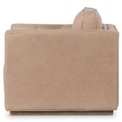 Celeste Rustic Lodge Beige Upholstered Brown Wood Tufted Seat Swivel Arm Chair|