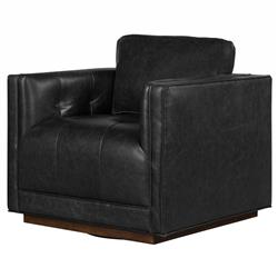 Celeste Rustic Lodge Black Upholstered Brown Wood Tufted Seat Swivel Arm Chair|
