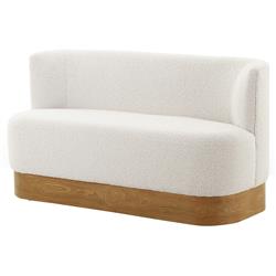 Krish French Country Off White Performance Boucle Brown Wood Dining Bench|