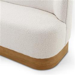 Krish French Country Off White Performance Boucle Brown Wood Dining Bench|