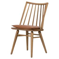 Lara Rustic Lodge Brown Leather Oak Windsor Dining Side Chair|