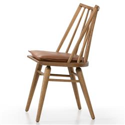 Lara Rustic Lodge Brown Leather Oak Windsor Dining Side Chair|