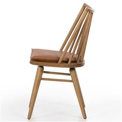 Lara Rustic Lodge Brown Leather Oak Windsor Dining Side Chair|