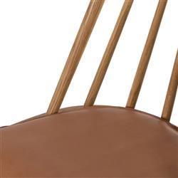 Lara Rustic Lodge Brown Leather Oak Windsor Dining Side Chair|