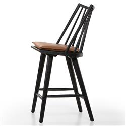Lara Rustic Lodge Brown Leather Black Oak Windsor Counter Stool|