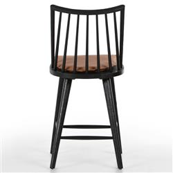 Lara Rustic Lodge Brown Leather Black Oak Windsor Counter Stool|