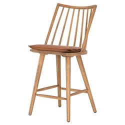 Lara Rustic Lodge Brown Leather Brown Oak Windsor Counter Stool|