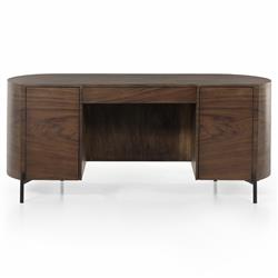 Khalil Rustic Lodge Brown Wood Black Iron Demilune Executive Desk|