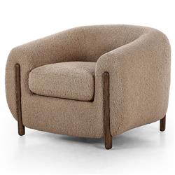 Riley Mid Century Modern Light Brown Upholstered Wood Barrel Chair|