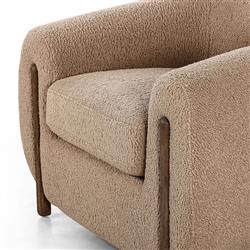 Riley Mid Century Modern Light Brown Upholstered Wood Barrel Chair|