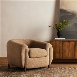 Riley Mid Century Modern Light Brown Upholstered Wood Barrel Chair|