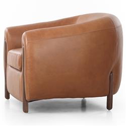 Riley Mid Century Modern Brown Upholstered Leather Wood Barrel Chair|