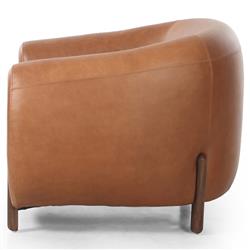 Riley Mid Century Modern Brown Upholstered Leather Wood Barrel Chair|