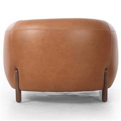 Riley Mid Century Modern Brown Upholstered Leather Wood Barrel Chair|