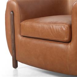 Riley Mid Century Modern Brown Upholstered Leather Wood Barrel Chair|