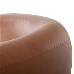 Riley Mid Century Modern Brown Upholstered Leather Wood Barrel Chair|