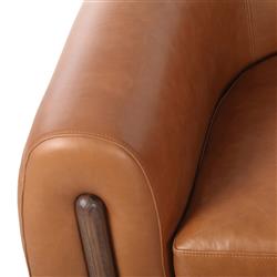 Riley Mid Century Modern Brown Upholstered Leather Wood Barrel Chair|