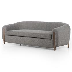 Riley Mid Century Modern Grey Performance Upholstered Natural Wood Sofa - 86.5"W|