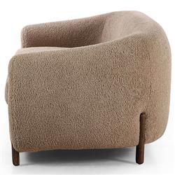 Riley Mid Century Modern Light Brown Upholstered Natural Wood Sofa - 86.5"W|