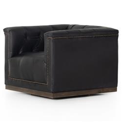 Emmy Rustic Lodge Black Leather Tufted Nailhead Trim Swivel Club Chair|