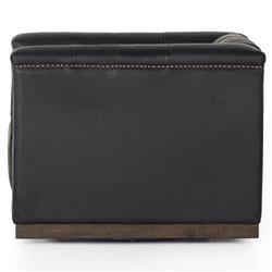 Emmy Rustic Lodge Black Leather Tufted Nailhead Trim Swivel Club Chair|