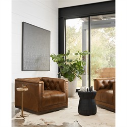 Emmy Rustic Lodge Warm Brown Leather Tufted Nailhead Trim Swivel Club Chair|