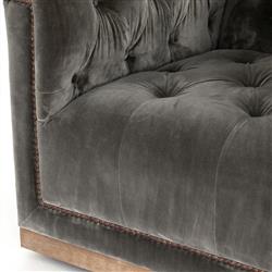 Emmy Rustic Lodge Grey Velvet Tufted Nailhead Trim Swivel Club Chair|