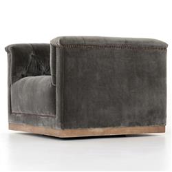 Emmy Rustic Lodge Grey Velvet Tufted Nailhead Trim Swivel Club Chair|