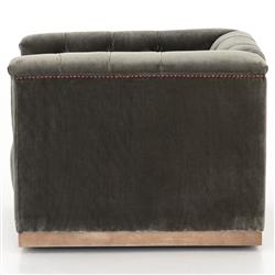 Emmy Rustic Lodge Grey Velvet Tufted Nailhead Trim Swivel Club Chair|