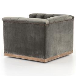 Emmy Rustic Lodge Grey Velvet Tufted Nailhead Trim Swivel Club Chair|