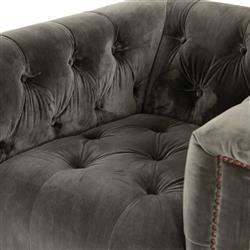 Emmy Rustic Lodge Grey Velvet Tufted Nailhead Trim Swivel Club Chair|