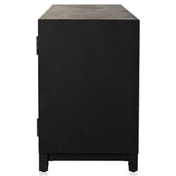 Clarence Rustic Lodge Black Oak Wood Clear Glass 4 Door Media Cabinet - 78"W|