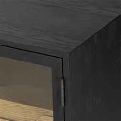 Clarence Rustic Lodge Black Oak Wood Clear Glass 4 Door Media Cabinet - 78"W|