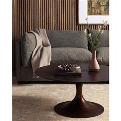 Mona French Country Brown Aluminum Round Pedestal Coffee Table|
